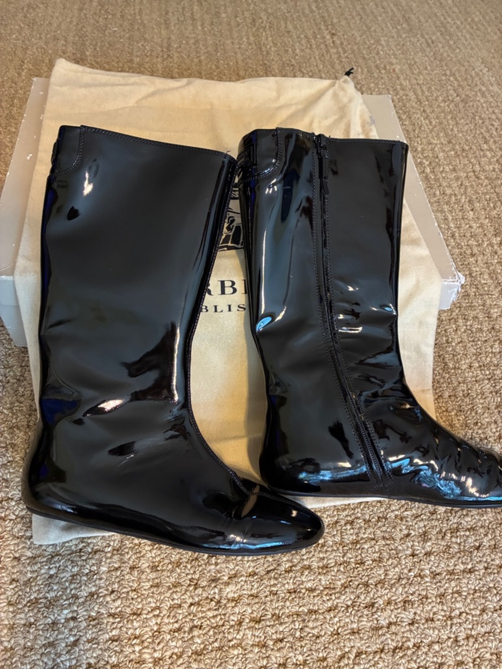 Burberry Glossy Black Patent Mid-Calf Zip Boots - Picture 2 of 12